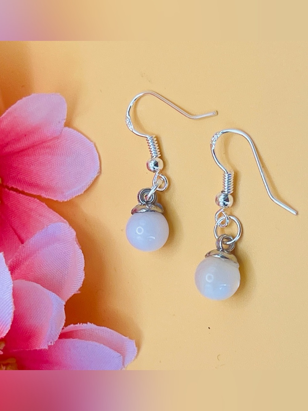 Elegant Silver and White Drop Earrings stamped .925